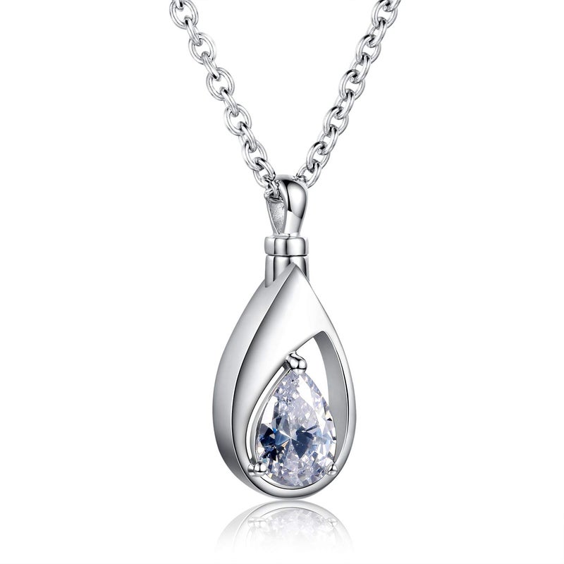 Sariel 925 Sterling Silver Cremation Jewelry Memorial CZ Teardrop Ashes Keepsake Urns Pendant Necklace for urn Necklaces Ashes Jewelry Gifts (Clear) - Image 1